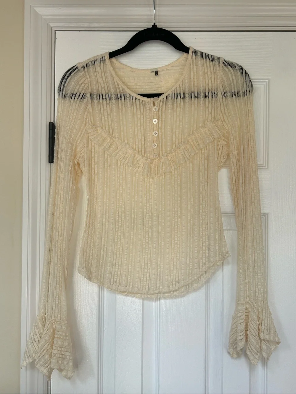 Anthropologie Sheer Lace Long Sleeve Top